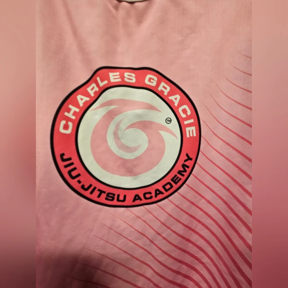 Charles Gracie Jiu-Jitsu Academy Rash Guard - Pink/Coral/white - XXL